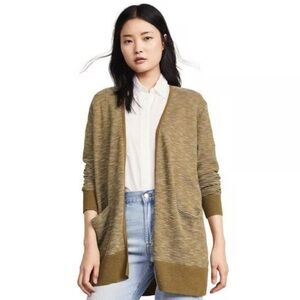 Madewell Women's Summer Ryder Stripe Olive Green Lightweight Pocketed Cardigan
